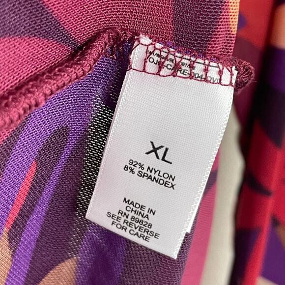 Logo Layers Lauren XL‎ Maroon Burnt Orange Floral Sheer Mock Neck Shirt - Picture 5 of 8